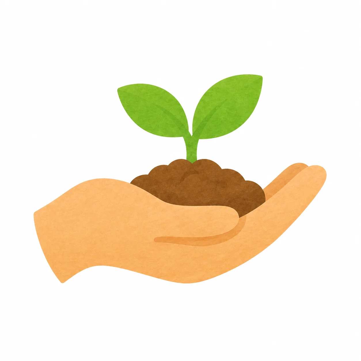 An illustrated hand holding a young tree